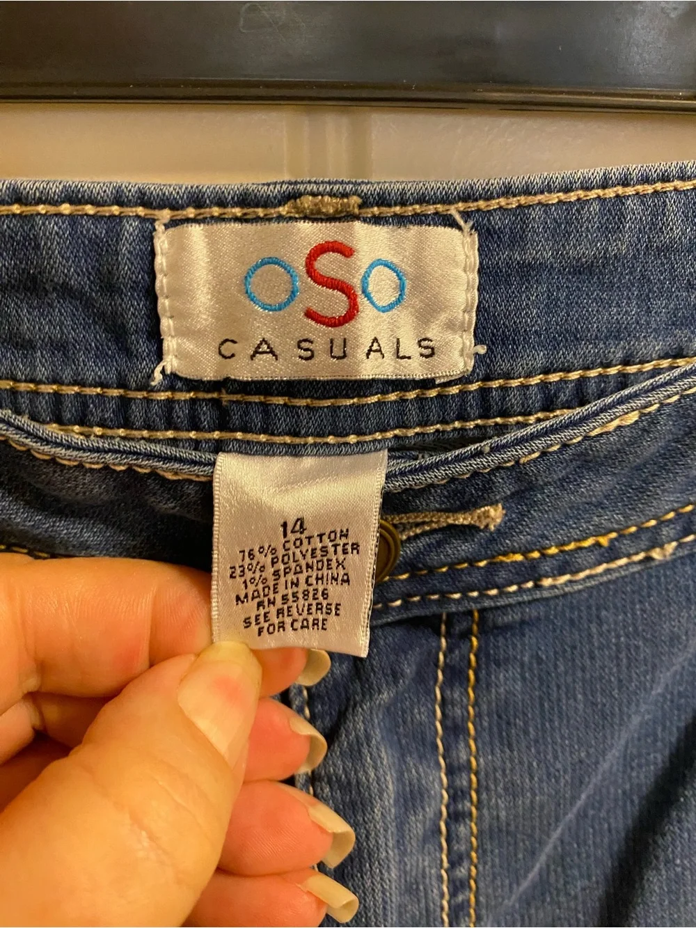 OSO Casuals 14 Jeans Shorts Bermud Stretch Blue Denim Rolled Cuff